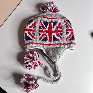 M.Y.C Gifts Union Jack Wool Earflap Beanie Hat British Flag Pom Pom Fleece Lined